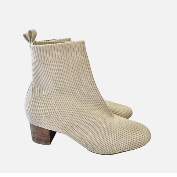 JOIE Neely Ribbed Stretch Sock Ankle Heeled Boot Neutral Women's size 8M - Picture 2 of 8
